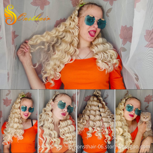 20" Synthetic Ombre Brazilian Ocean Wave Hair Bulk Crochet Braids Hair Extensions 80g/pack Deep Curly Bundle Twist Hair